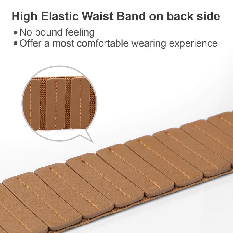 JASGOOD Wide Elastic Belts For Women Dresses Coats Brown Chunky Leather Belt With Vintage Interlock Buckle - Image 4